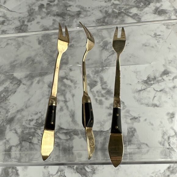 Vintage Mid Century Modern Siam Appetizer Forks 9 Piece Brass Thailand Buddha - Picture 8 of 8